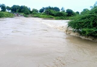 घळाटी नदीला पूर, उभ्या सोयाबीन, कापसात शिरले पाणी